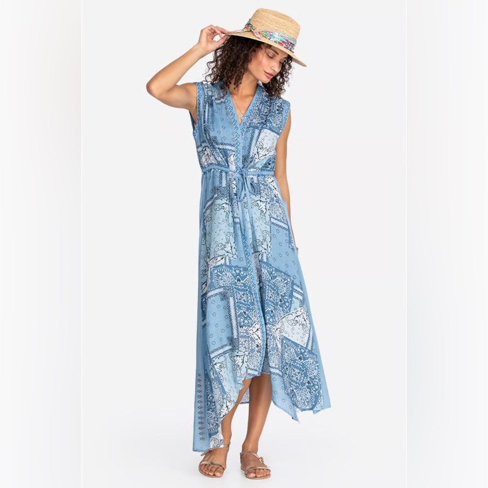 Johnny Was Workshop Blue High Low Dress Bandana Asymmetrical size medium - Picture 3 of 14